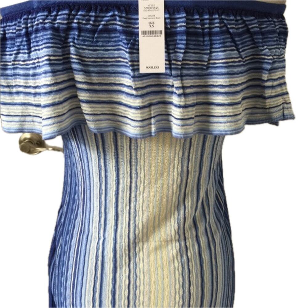 WHBM Off-the-Shoulder Flounce Blue Striped Summer Sweater Size XS 💙 🌊💙 NWT - Picture 5 of 6